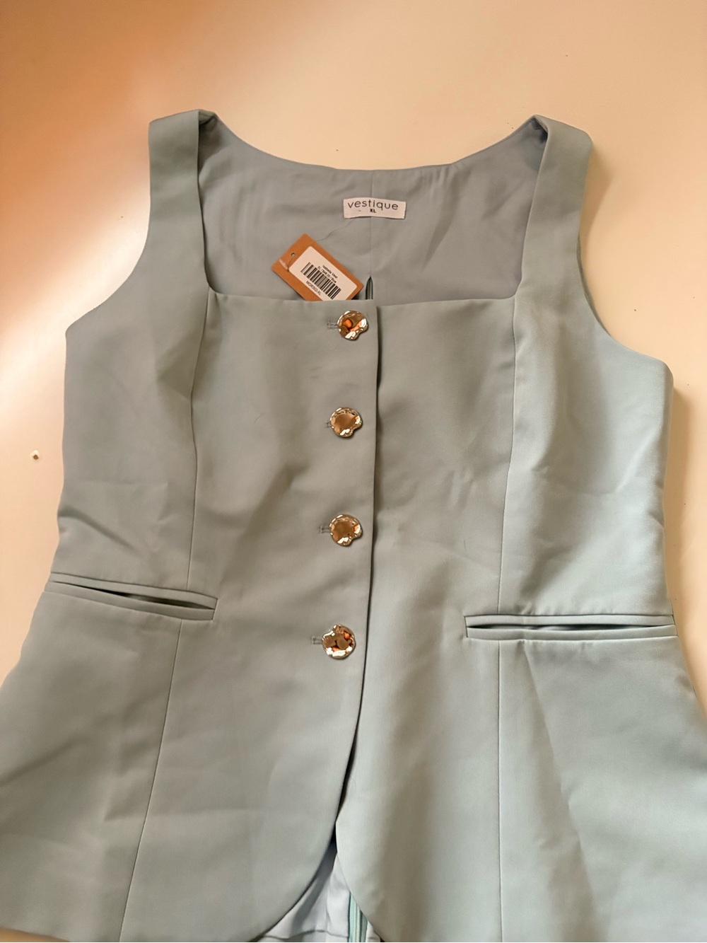 vestique Sage Green Sleeveless top with Silver Buttons
